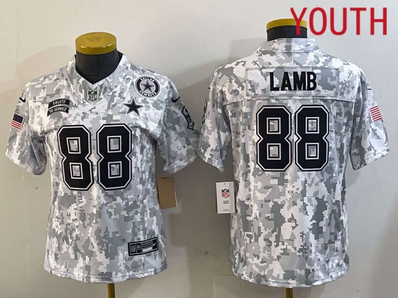 Youth Dallas Cowboys 88 Lamb Nike Arctic Camo 2024 Salute to Service Limited NFL Jersey style 1